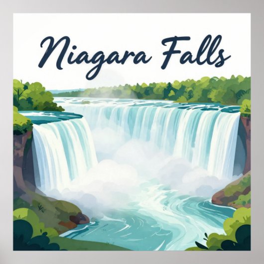 Niagara Falls Painterly Landscape Illustration ポスター (正面)