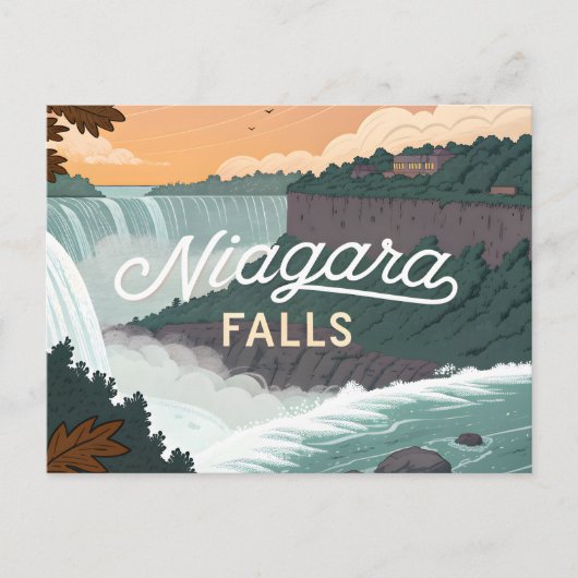 Niagara Falls Retro Vintage Poster Illustration シーズンポストカード (正面)