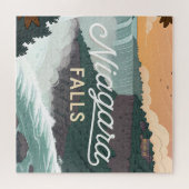 Niagara Falls Retro Vintage Poster Illustration ジグソーパズル (横)