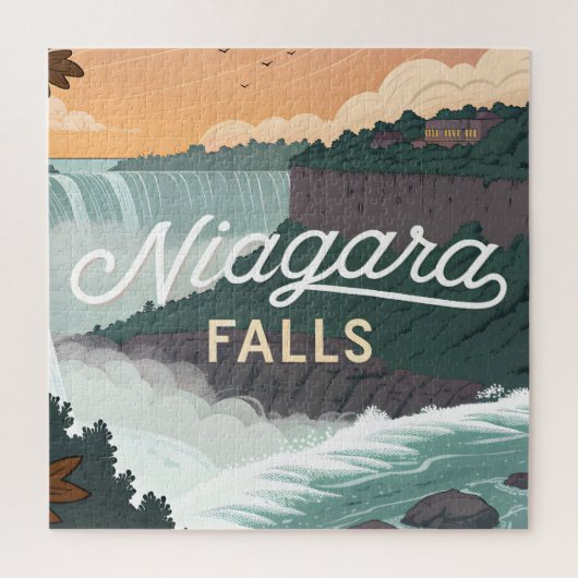 Niagara Falls Retro Vintage Poster Illustration ジグソーパズル (縦)