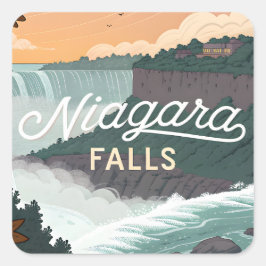 Niagara Falls Retro Vintage Poster Illustration スクエアシール