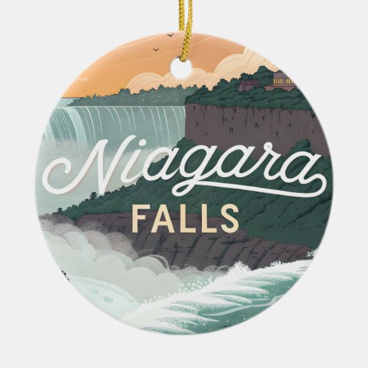 Niagara Falls Retro Vintage Poster Illustration セラミックオーナメント (正面)