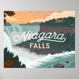 Niagara Falls Retro Vintage Poster Illustration ポスター