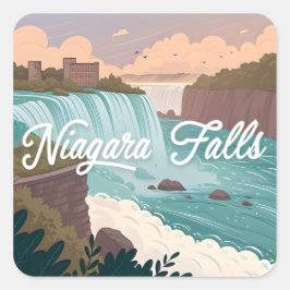Niagara Falls Scenic Illustration at Sunset スクエアシール