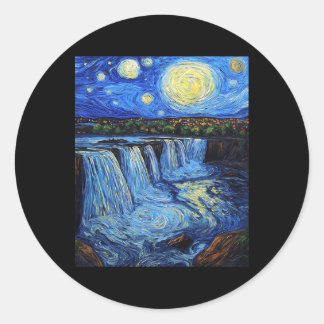 Niagara Falls - Van Gogh Style - Starry Night  ラウンドシール