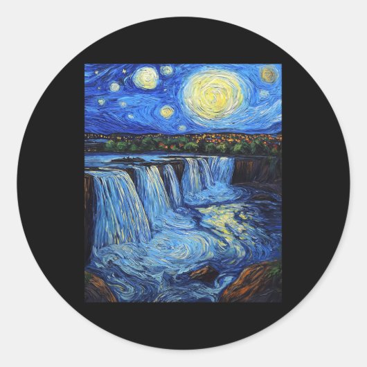 Niagara Falls - Van Gogh Style - Starry Night ラウンドシール (正面)