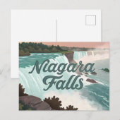 Niagara Falls Vintage Textured Illustration シーズンポストカード (正面/裏面)