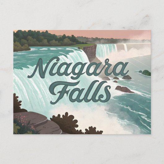 Niagara Falls Vintage Textured Illustration シーズンポストカード (正面)