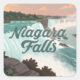 Niagara Falls Vintage Textured Illustration スクエアシール