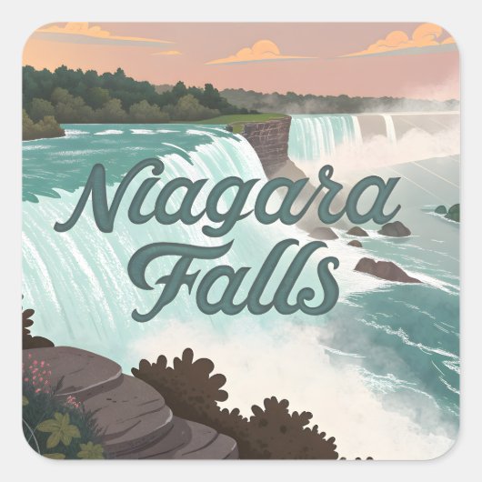 Niagara Falls Vintage Textured Illustration スクエアシール (正面)
