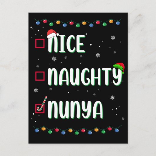 Nice いけな Nunya Business Santaのクリスマスリストおもしろい ポストカード (正面)
