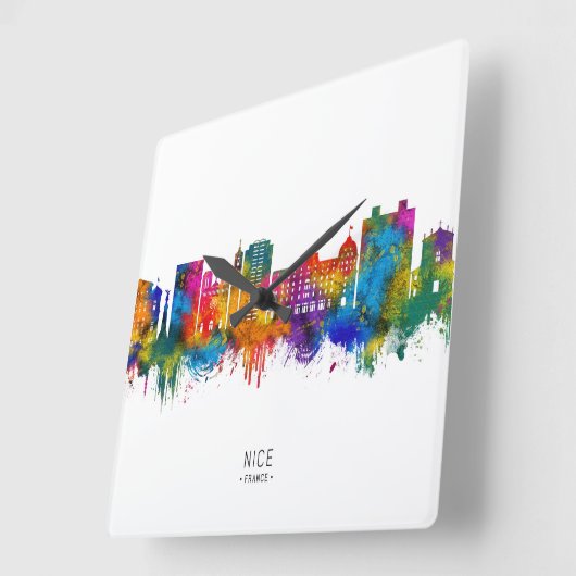 Nice France Skyline スクエア壁時計 (傾斜)