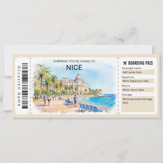 Nice France Trip Boarding Pass Ticket 招待状 (正面)
