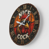 Nice Funny Rooster Cool Chicken with Sunglasses ラージ壁時計 (傾斜)