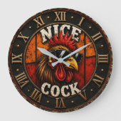 Nice Funny Rooster Cool Chicken with Sunglasses ラージ壁時計 (正面)