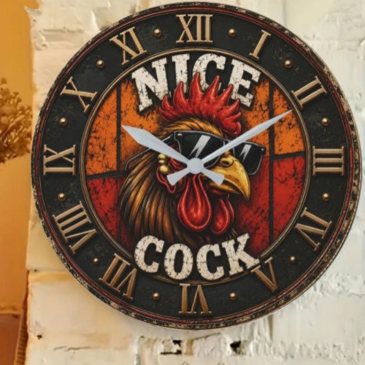 Nice Funny Rooster Cool Chicken with Sunglasses ラージ壁時計