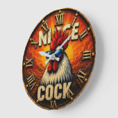 Nice Funny Rooster Rustic Farmhouse Chicken ラージ壁時計 (傾斜)