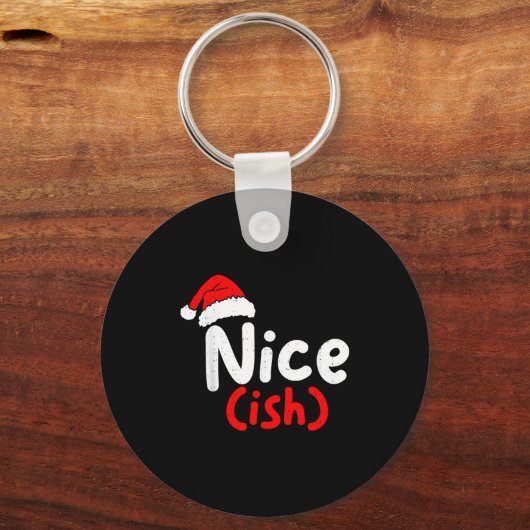 Nice (ish) Naughty Angel Funny Christmas List Fami キーホルダー (正面)