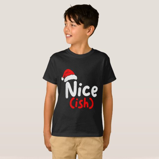 Nice (ish) Naughty Angel Funny Christmas List Fami Tシャツ (正面フル)
