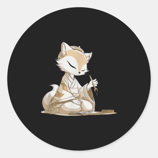 Nice Japan Kitsune Costume For Calligraphy Lovers  ラウンドシール (正面)