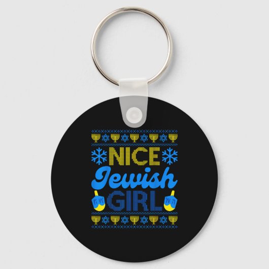 Nice Jewish Girl Ugly Happy Hanukkah Sweater Chanu キーホルダー (正面)
