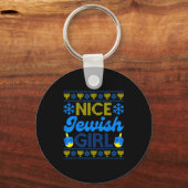 Nice Jewish Girl Ugly Happy Hanukkah Sweater Chanu キーホルダー (正面)