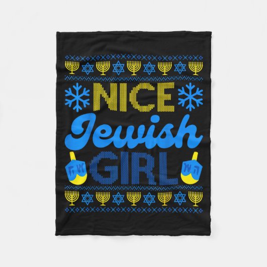 Nice Jewish Girl Ugly Happy Hanukkah Sweater Chanu フリースブランケット (正面)