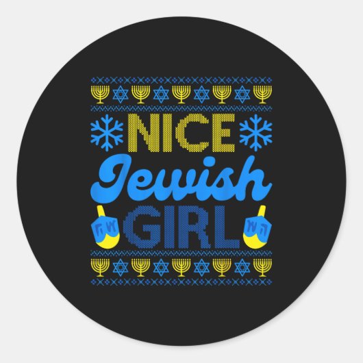 Nice Jewish Girl Ugly Happy Hanukkah Sweater Chanu ラウンドシール (正面)