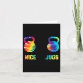Nice Jugs Funny Kettlebell Breast Gym Humor Tie Dy カード (正面)
