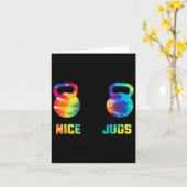 Nice Jugs Funny Kettlebell Breast Gym Humor Tie Dy カード (黄色い花)