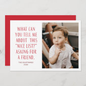 Nice List赤と白は頼友達に対しておもしろい シーズンカード (正面/裏面)