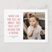 Nice List赤と白は頼友達に対しておもしろい シーズンポストカード (正面)