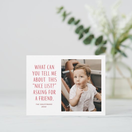 Nice List赤と白は頼友達に対しておもしろい シーズンポストカード (スタンド正面)