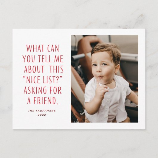 Nice List赤と白は頼友達に対しておもしろい シーズンポストカード (正面)