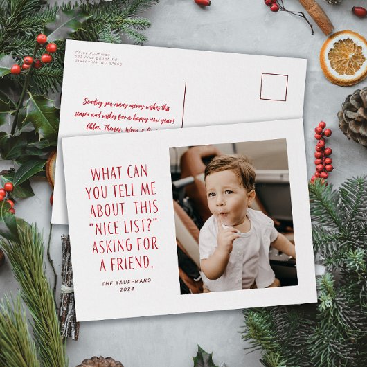 Nice List赤と白は頼友達に対しておもしろい シーズンポストカード