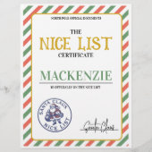 Nice List Certificate Signed by Santa Personalized (正面)