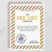Nice List Certificate Signed by Santa Personalized シーズンカード (正面/裏面)