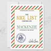 Nice List Certificate Signed by Santa Personalized シーズンカード (正面)