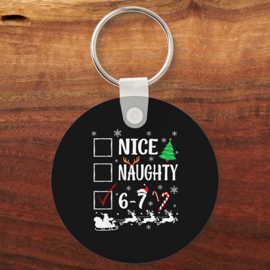 Nice Naughty 67 Funny Christmas Brainrot Six Seven キーホルダー (正面)