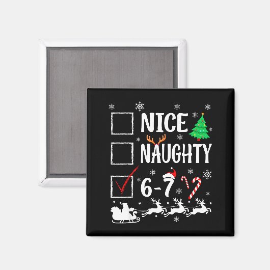 Nice Naughty 67 Funny Christmas Brainrot Six Seven マグネット (正面/裏面)