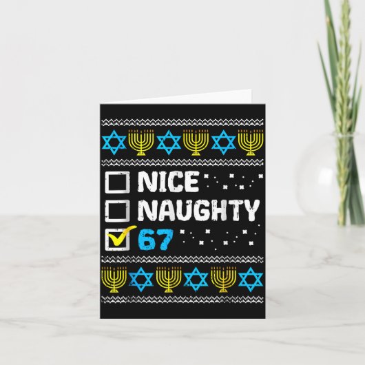 Nice Naughty 67 Six Seven Ugly Hanukkah Sweater Ch カード (正面)