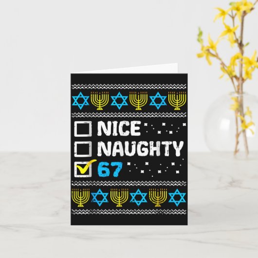 Nice Naughty 67 Six Seven Ugly Hanukkah Sweater Ch カード (黄色い花)