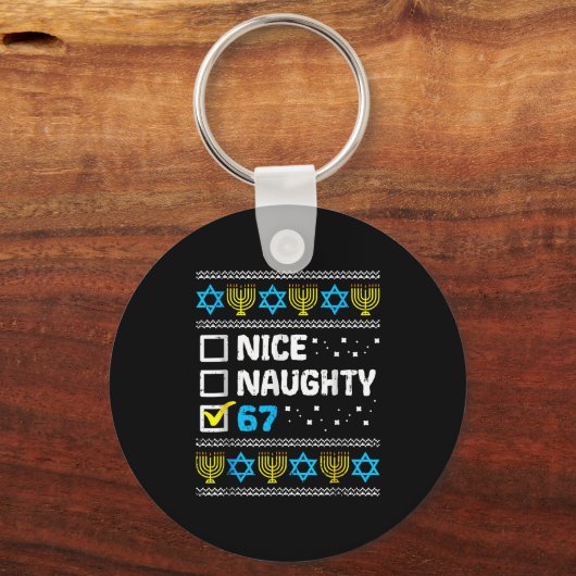 Nice Naughty 67 Six Seven Ugly Hanukkah Sweater Ch キーホルダー (正面)