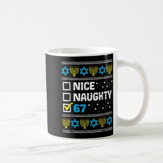 Nice Naughty 67 Six Seven Ugly Hanukkah Sweater Ch コーヒーマグカップ (右)