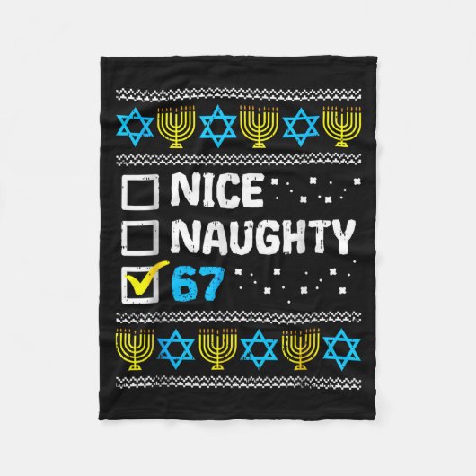 Nice Naughty 67 Six Seven Ugly Hanukkah Sweater Ch フリースブランケット (正面)