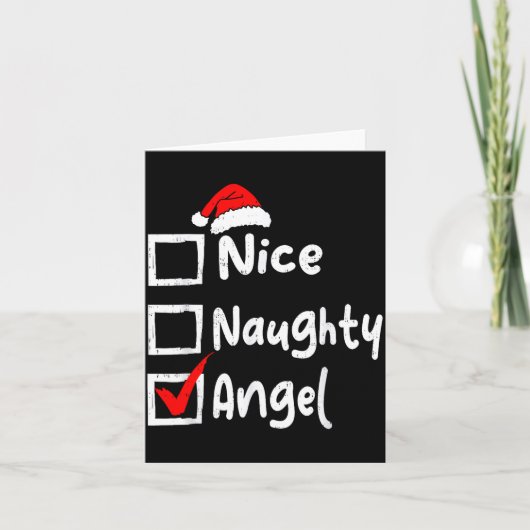 Nice Naughty Angel Funny Christmas List Family Mat カード (正面)