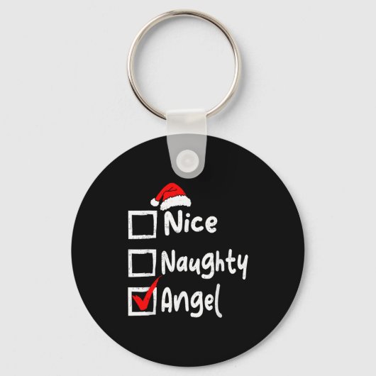 Nice Naughty Angel Funny Christmas List Family Mat キーホルダー (正面)
