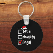 Nice Naughty Angel Funny Christmas List Family Mat キーホルダー (正面)