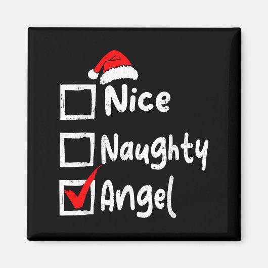 Nice Naughty Angel Funny Christmas List Family Mat マグネット (正面)
