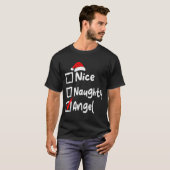 Nice Naughty Angel Funny Christmas List Family Mat Tシャツ (正面フル)